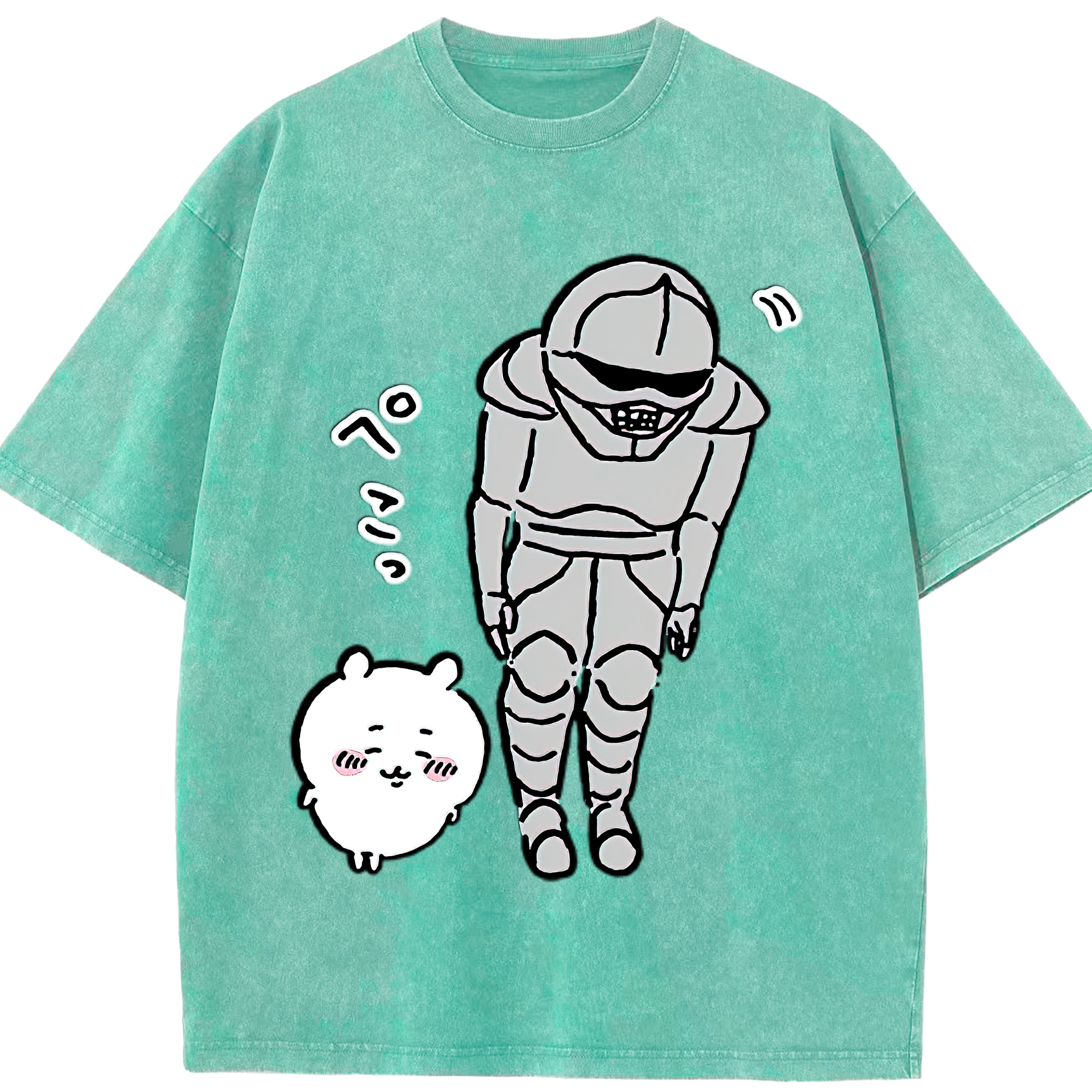 （画像用） ちいかわ 労働の鎧さん Chii-kawa Mr. Armor of Labor 綿100% ヴィンテージ風 半袖Tシャツ（フロントプリント）